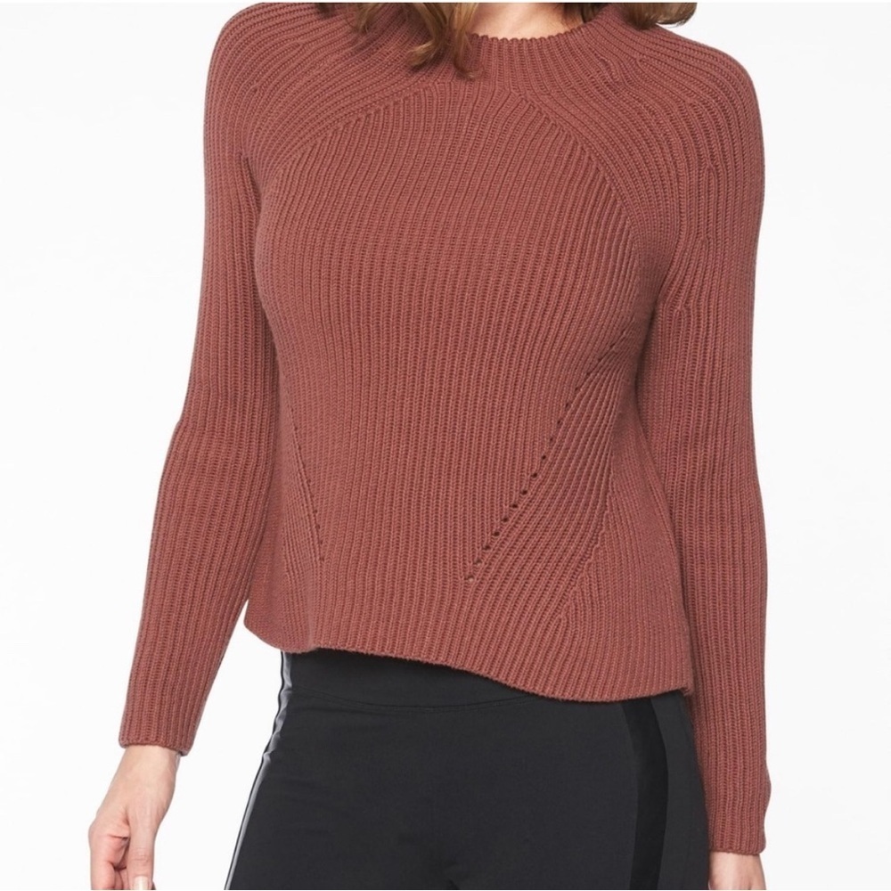 Athleta Havana Brown Rockland Mock Neck Sweater Chunky Knit Womens Size XS